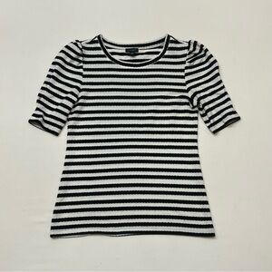 Ann Taylor Factory Short Sleeve Blouse Top White & Black Stripes Size XS